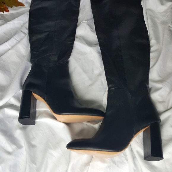 NWT ZARA Black Leather Heeled Boots - Picture 2 of 13
